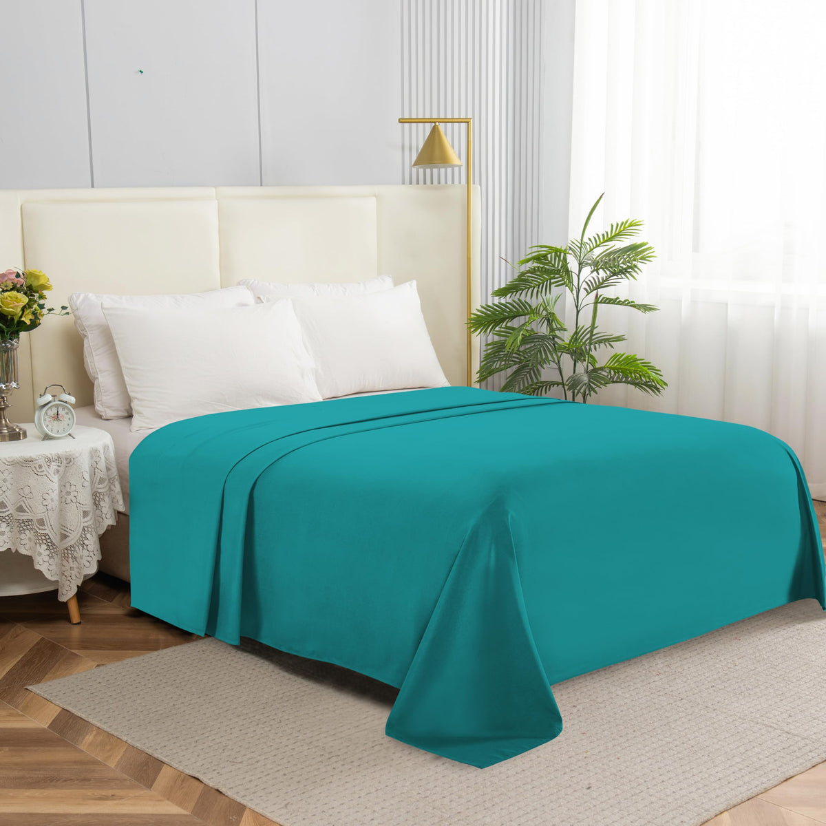 Elegant Comfort Premium Hotel Quality 1-Piece Flat Sheet, Luxury & Softest 1500 Thread Count Egyptian Quality Bedding Flat Sheet, Wrinkle, Stain and Fade Resistant, Queen, White