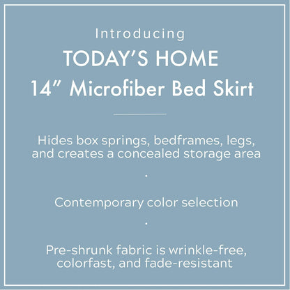 Today’s Home Classic Tailored Bed Skirt Dust Ruffle, Microfiber, 14" Drop Length, King, Black