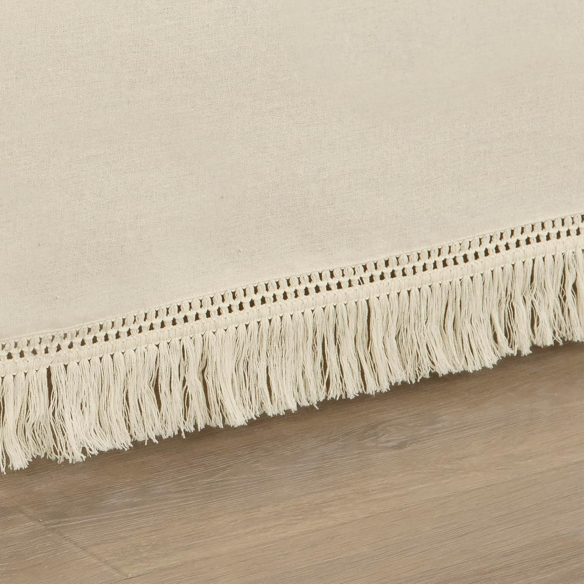 Lush Decor Boho Fringe 15-Inch Tailored Drop Easy Fit Bed Skirt King Size Single 78" W x 80" L +15" Neutral - King Bed Skirt - Wrap Around Bed Skirt