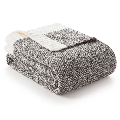 Snuggle Sac Buttery Ivory Throw Blanket for Couch, Reversible Super Soft Knitted Blankets, Warm Cozy Knit Fuzzy Plush Lightweight Throws Dupes for Sofa, Bed, Picnic, Ivory, 50 x 60 inches