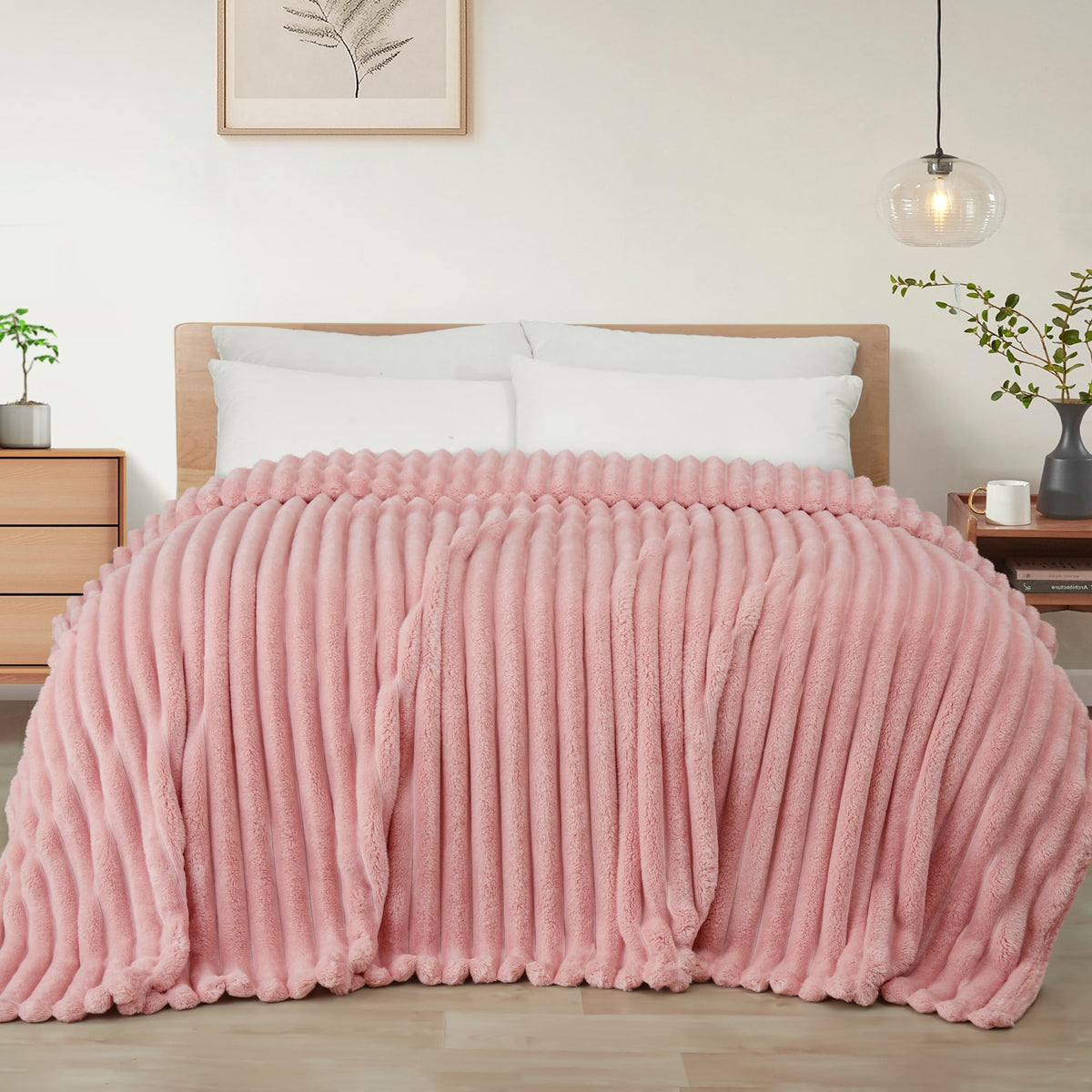 Exclusivo Mezcla Striped Fleece Throw Blanket for Couch, Sofa, Navy Blue