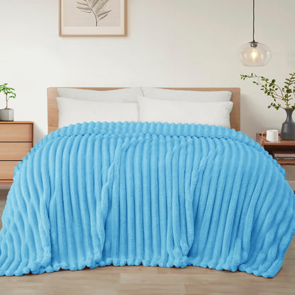 Exclusivo Mezcla Striped Fleece Throw Blanket for Couch, Sofa, Navy Blue