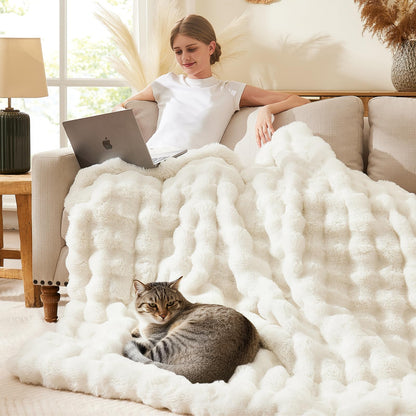 L'AGRATY Faux Rabbit Fur Throw Blanket for Couch, 50'' x 60'', Cocoa Brown