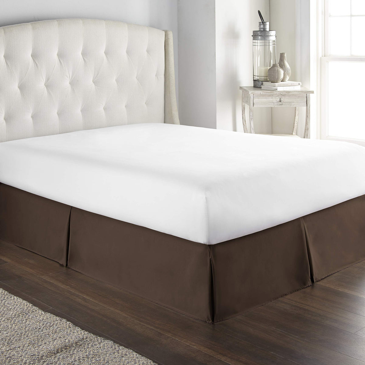100% Cotton 800 Thread Count Box Pleated Bed Skirt - Luxury Pleated Dust Ruffle, Bed Skirt, Easy Fit with 15 Inch Tailored Drop, King Size White Solid