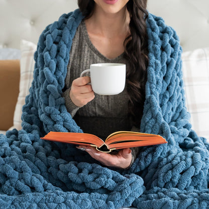 SAMIAH LUXE Chunky Knit Throw Blanket 50x70 in, 8 lb Graphite Gray