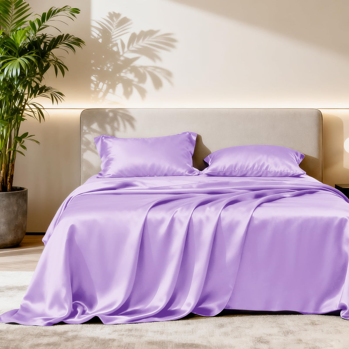 Love's cabin Satin Queen Sheets Set, 4 Pieces, Pink, 15" Deep Pocket