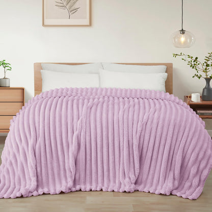 Exclusivo Mezcla Striped Fleece Throw Blanket for Couch, Sofa, Navy Blue