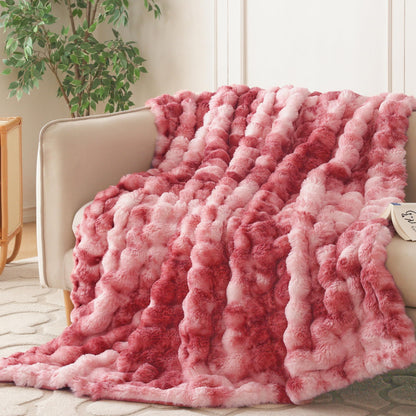 COOVA Soft Bubble Faux Fur Throw Blanket, 50"x60", Tie-dye Brown