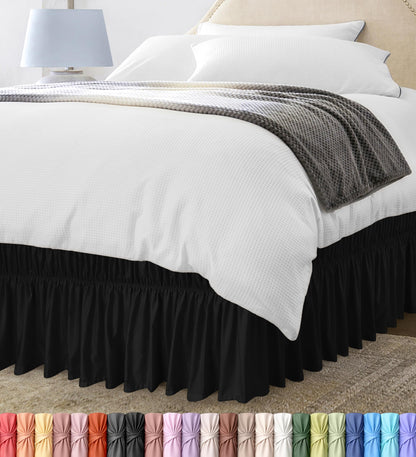 Wrap Around Queen Bed Skirt, Easy Fit Elastic Belt, 16 Inch Drop, White