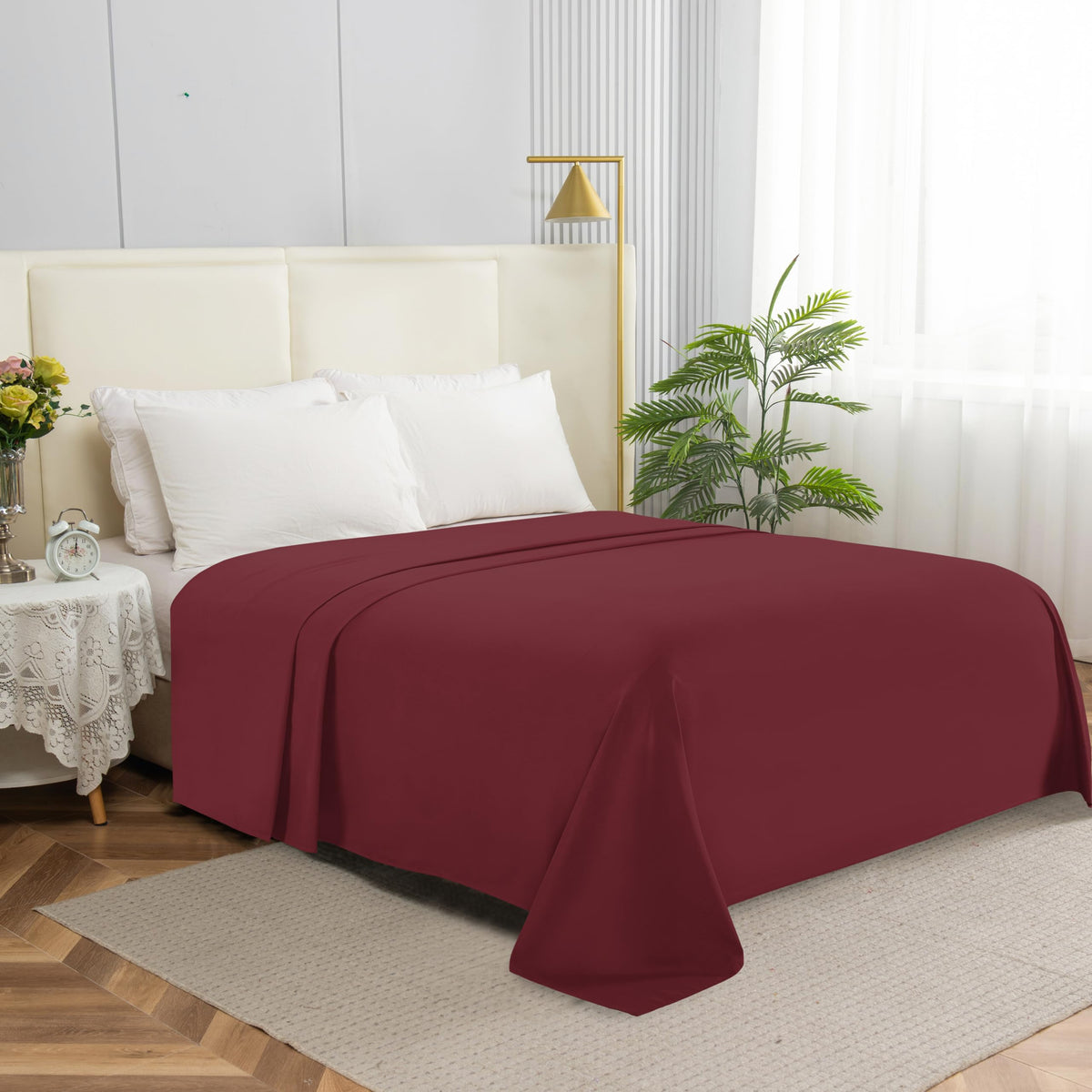 Elegant Comfort Premium Hotel Quality 1-Piece Flat Sheet, Luxury & Softest 1500 Thread Count Egyptian Quality Bedding Flat Sheet, Wrinkle, Stain and Fade Resistant, Queen, White