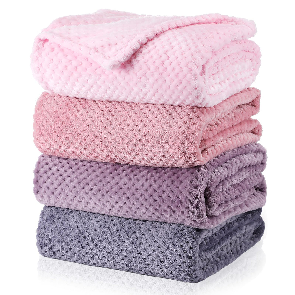 Newwiee 4 Pcs Fleece Throw Blanket, 3D Waffle Textured, Neutral Color