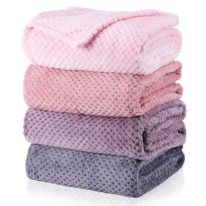 Newwiee 4 Pcs Fleece Throw Blanket, 3D Waffle Textured, Neutral Color
