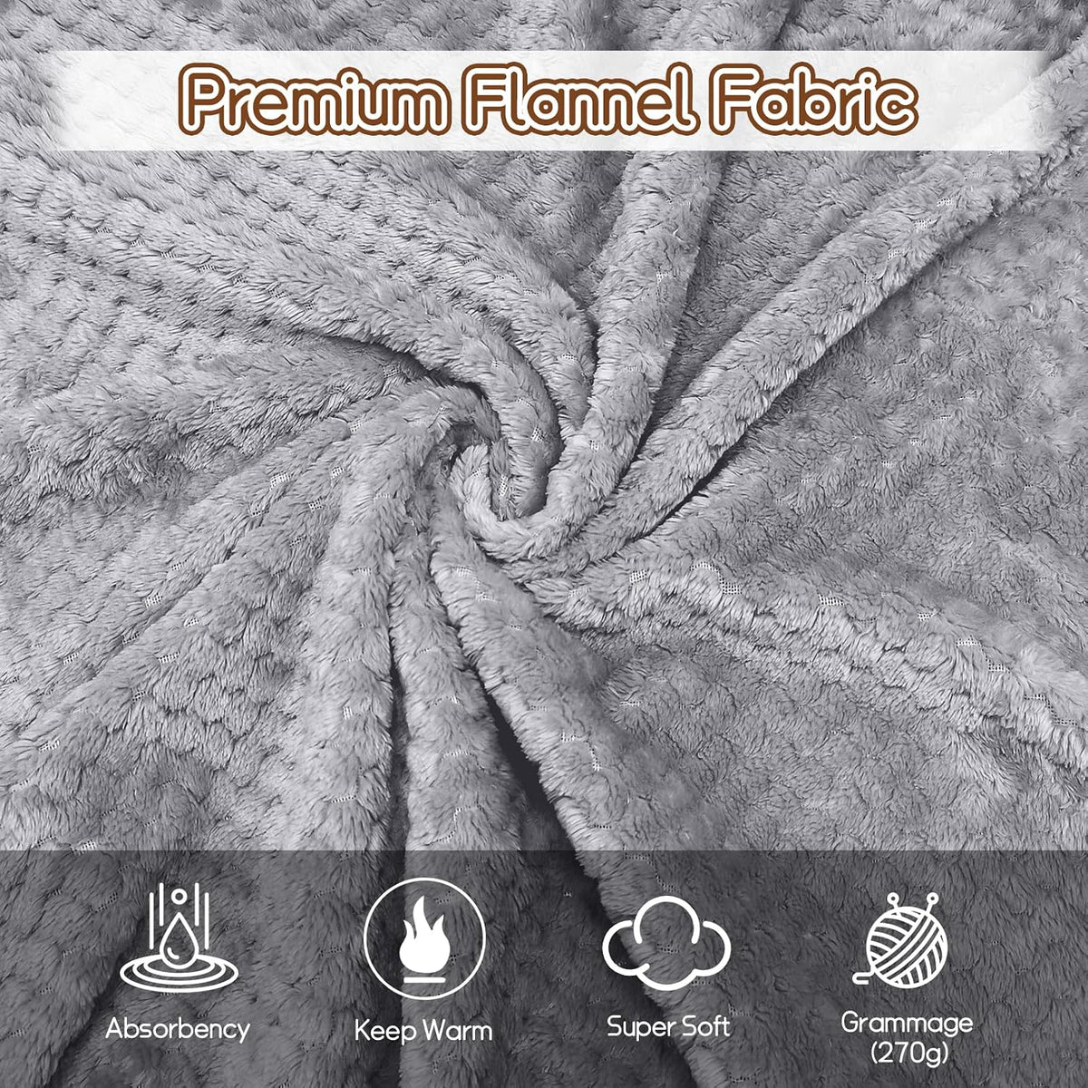 4 Pack Fleece Throw Blankets 50x60 Inches - 270 GSM Ultra Soft Plush Flannel for Bed Couch Sofa, Lightweight Warm 3D Waffle Texture, No Shedding No Pilling All Season Throw (Gray)