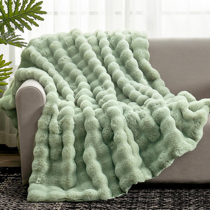 Cozy Bliss Faux Fur Throw Blanket for Couch, Fuzzy Soft Plush Thick Bubble Blanket for Sofa Bedroom Living Room, 50 * 60 Inches Tie-dye Taupe