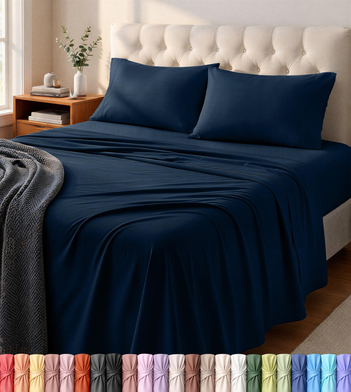 Jersey Knit Sheets 4 Piece, Cotton T-Shirt Feel, Queen, Dark Grye Grey