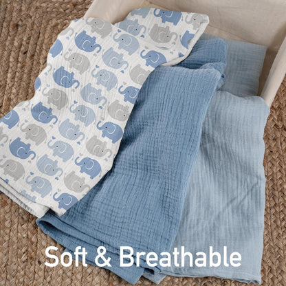GLLQUEN BABY Muslin Swaddle Blankets for Newborn Boys, Large 40''x38''