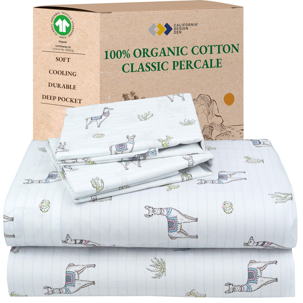 California Design Den 100% Organic Cotton Queen Bed Sheet Set, Olive Green