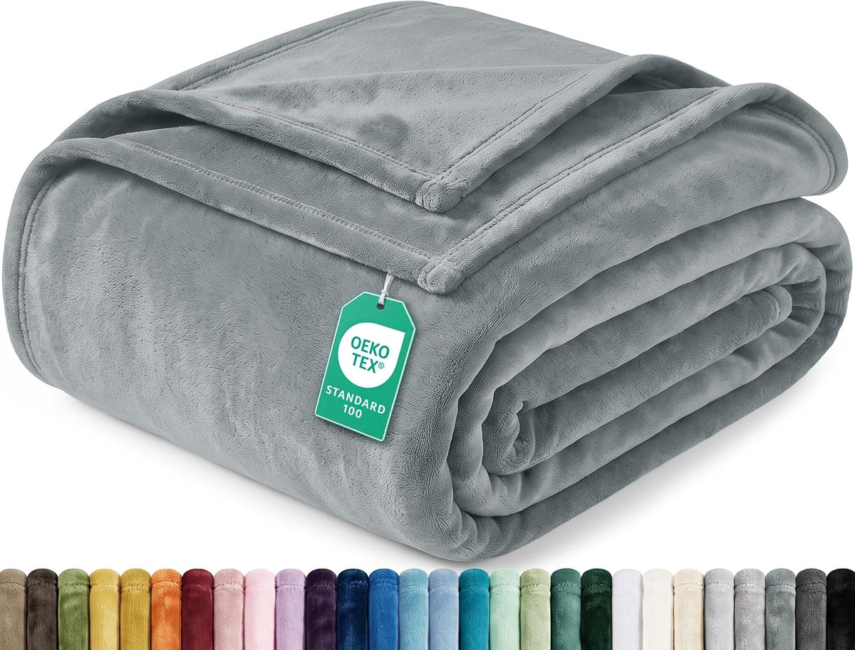 Soft Fleece Blanket for Bed Queen Size Cool Grey (90x90 Inch)