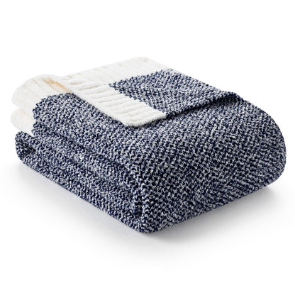 Snuggle Sac Buttery Ivory Throw Blanket for Couch, Reversible Super Soft Knitted Blankets, Warm Cozy Knit Fuzzy Plush Lightweight Throws Dupes for Sofa, Bed, Picnic, Ivory, 50 x 60 inches