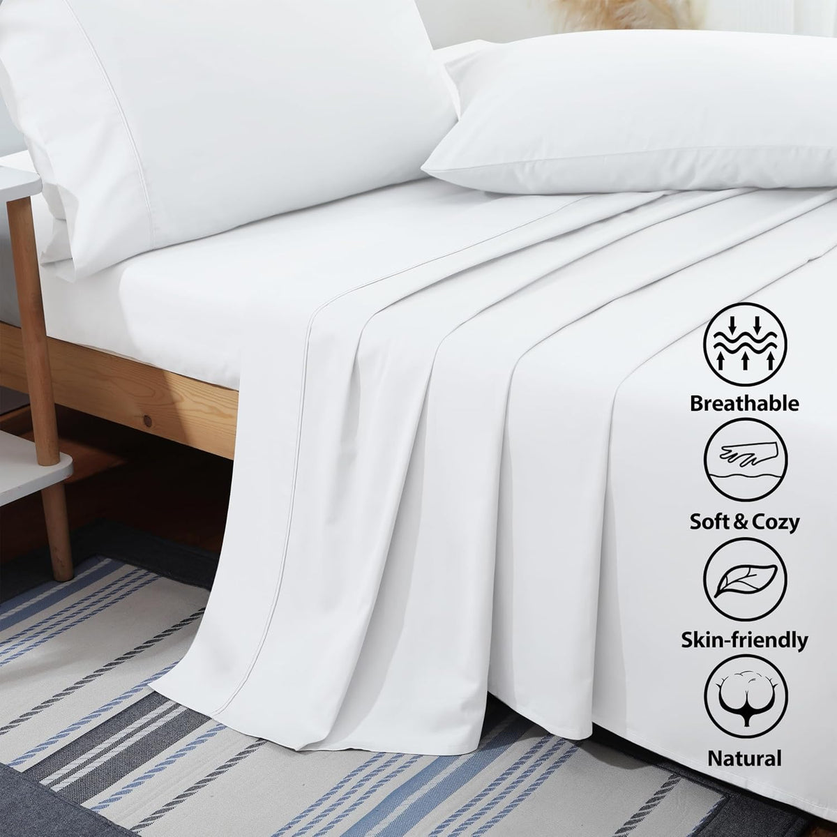 Flat Sheet Only Queen Size, 400 TC 100% Egyptian Cotton Flat Sheet - Wrinkle, Fade, Stain Resistant (White, Queen)
