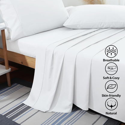 Flat Sheet Only Queen Size, 400 TC 100% Egyptian Cotton Flat Sheet - Wrinkle, Fade, Stain Resistant (White, Queen)