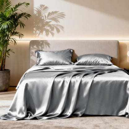 Love's cabin Satin Queen Sheets Set, 4 Pieces, Pink, 15" Deep Pocket
