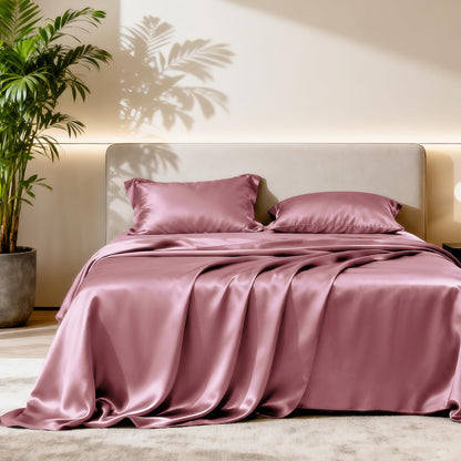 Love's cabin Satin Queen Sheets Set, 4 Pieces, Pink, 15" Deep Pocket