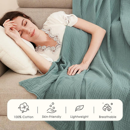 EMME Muslin Throw Blanket for Adults 100% Cotton Blankets for Couch Breathable Gauze All Season Soft and Lightweight Pre-Washed (Teal, 50"x71")