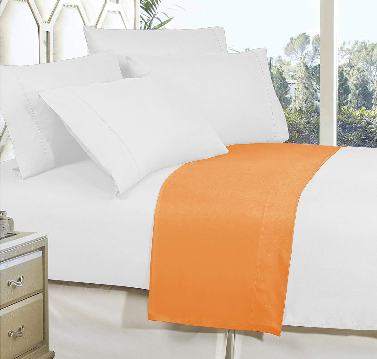 Elegant Comfort Premium Hotel Quality 1-Piece Flat Sheet, Luxury and Softest 1500 Premium Hotel Quality Microfiber Bedding Flat Sheet, Wrinkle-Free, Stain-Resistant, Queen, Orange