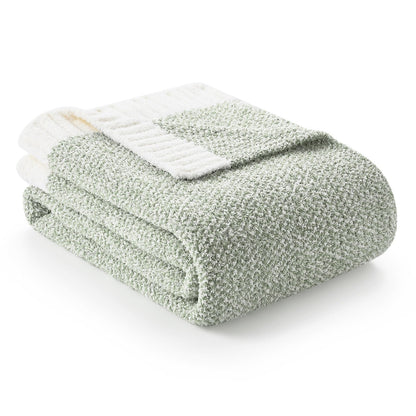 Snuggle Sac Buttery Ivory Throw Blanket for Couch, Reversible Super Soft Knitted Blankets, Warm Cozy Knit Fuzzy Plush Lightweight Throws Dupes for Sofa, Bed, Picnic, Ivory, 50 x 60 inches