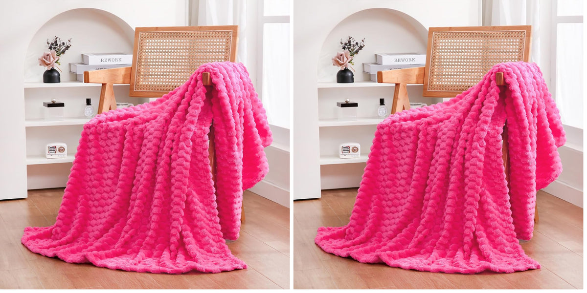Puncuntex Burnt Orange Throw Blanket 50"×60" Fuzzy 3D Jacquard Decorative