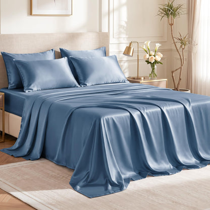 Love's cabin Satin Queen Sheets Set, 4 Pieces, Pink, 15" Deep Pocket