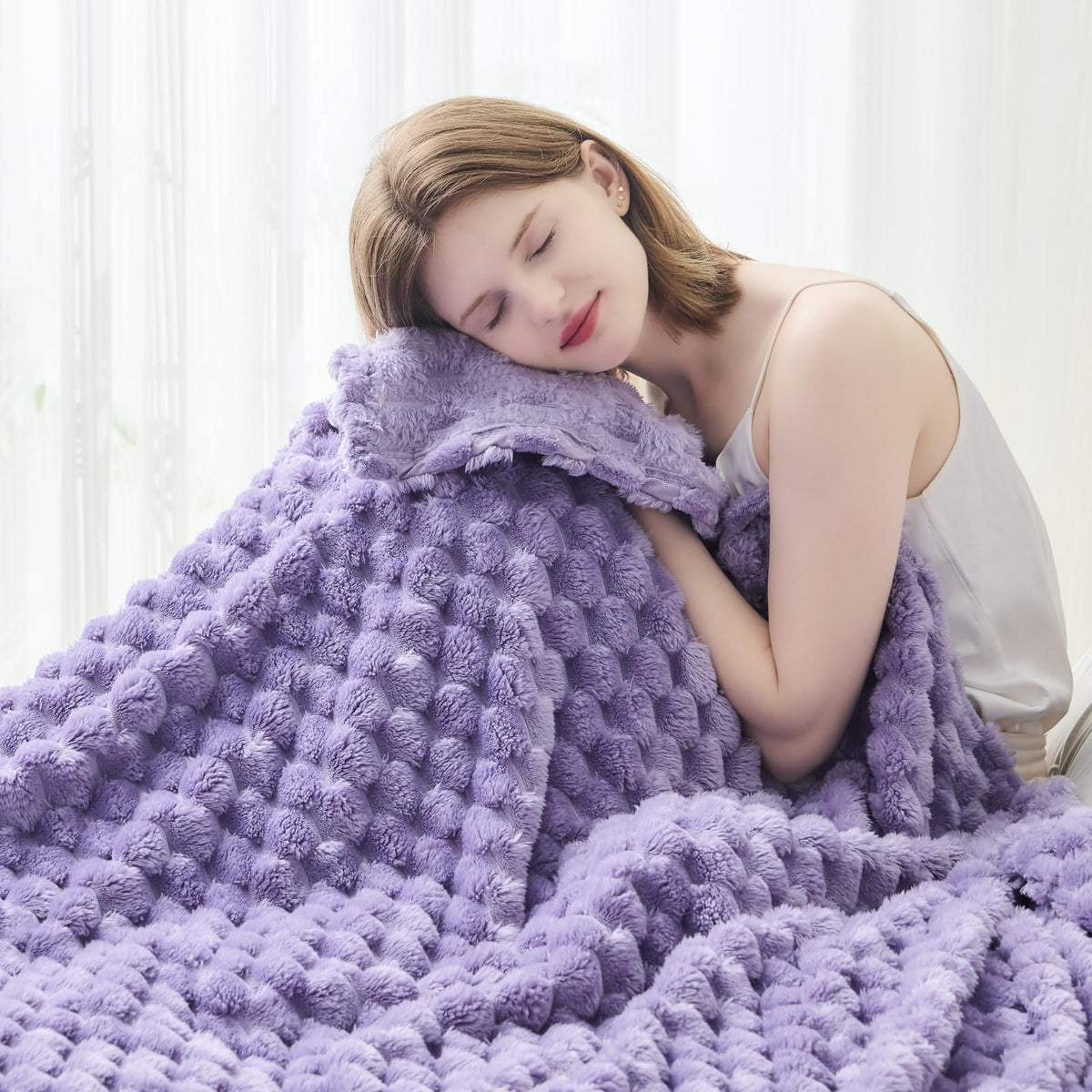 NEWCOSPLAY Fleece Ribbed Cozy Throw Blanket for Couch, Pink, 50"x60"
