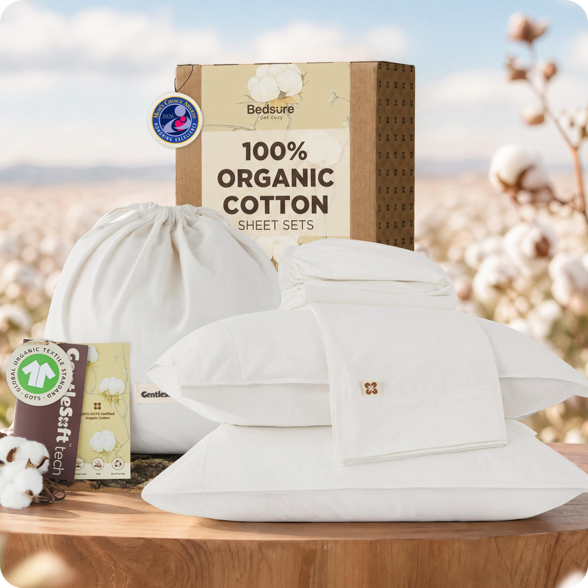 Bedsure PureWoven 100% GOTS Certified Organic Cotton Sheets, Queen Size