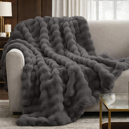 Cozy Bliss Faux Fur Throw Blanket for Couch, Fuzzy Soft Plush Thick Bubble Blanket for Sofa Bedroom Living Room, 50 * 60 Inches Tie-dye Taupe