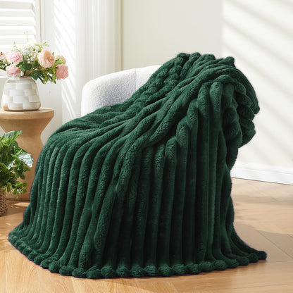 NEWCOSPLAY Fleece Ribbed Cozy Throw Blanket for Couch, Pink, 50"x60"