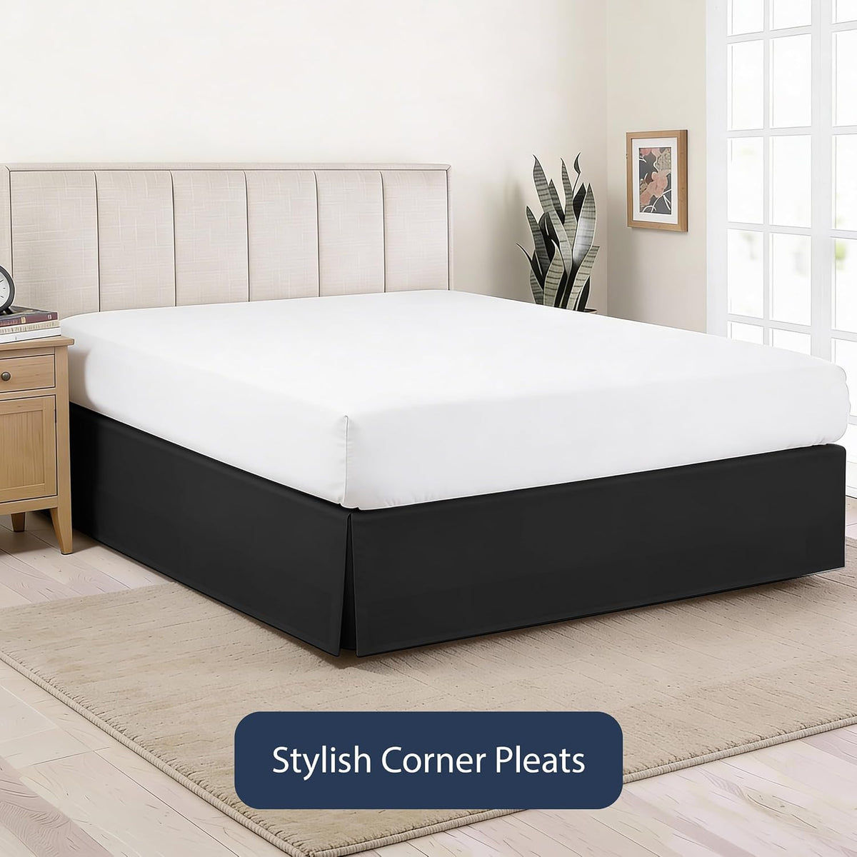 Luxury Hotel Tailored Bed Skirt, Box Pleats, 14 Inch Drop, Twin, Black