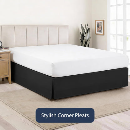 Luxury Hotel Tailored Bed Skirt, Box Pleats, 14 Inch Drop, Twin, Black