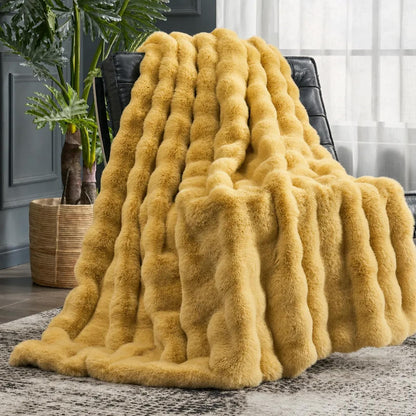 Cozy Bliss Faux Fur Throw Blanket for Couch, Fuzzy Soft Plush Thick Bubble Blanket for Sofa Bedroom Living Room, 50 * 60 Inches Tie-dye Taupe