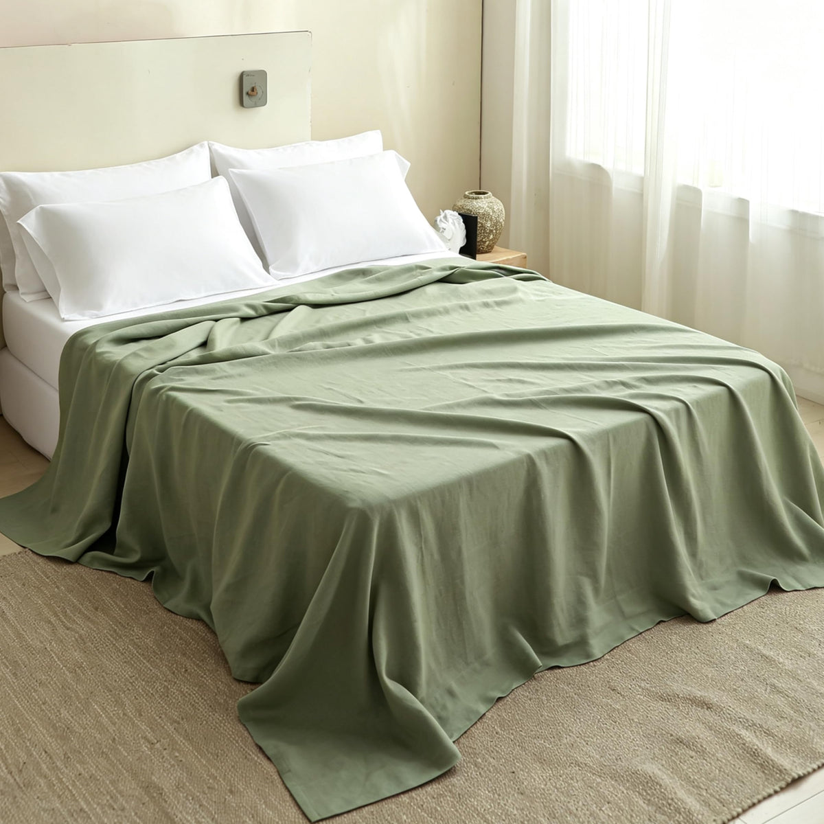 Simple&Opulence French Linen Flat Sheet with Embroidered Border-100% Stone Washed Flax Bedding,King Size(108''x102'') Ultra Soft,Breathable Flat Top Sheet-1 Piece Bed Flat Sheet Only(Linen)