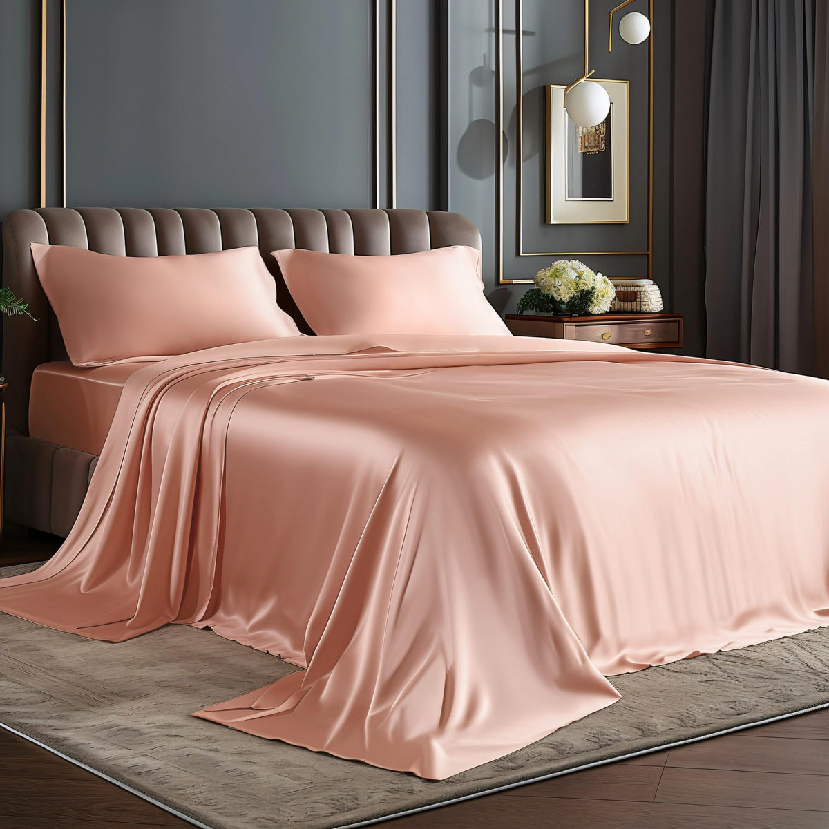 BEDELITE Satin Sheets Queen Size Bed Set, Black, 4 Pieces