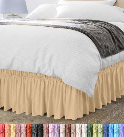 Wrap Around Queen Bed Skirt, Easy Fit Elastic Belt, 16 Inch Drop, White