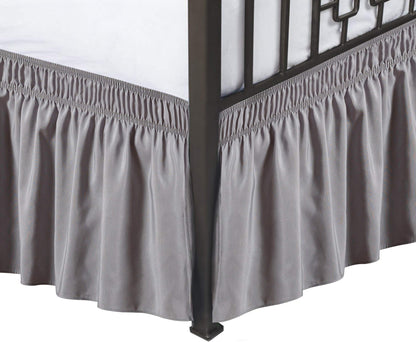 Wrap Around Queen Size Bed Skirt Split Corner 15" Drop-Elastic Dust Ruffle