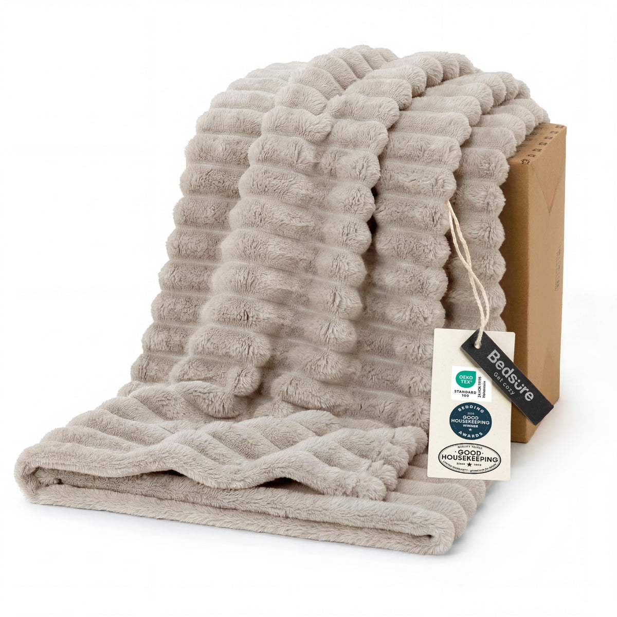 Bedsure Soft Queen Size Blanket for Bed Beige 90"x90"