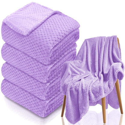 4 Pack Fleece Throw Blankets 50x60 Inches - 270 GSM Ultra Soft Plush Flannel for Bed Couch Sofa, Lightweight Warm 3D Waffle Texture, No Shedding No Pilling All Season Throw (Gray)
