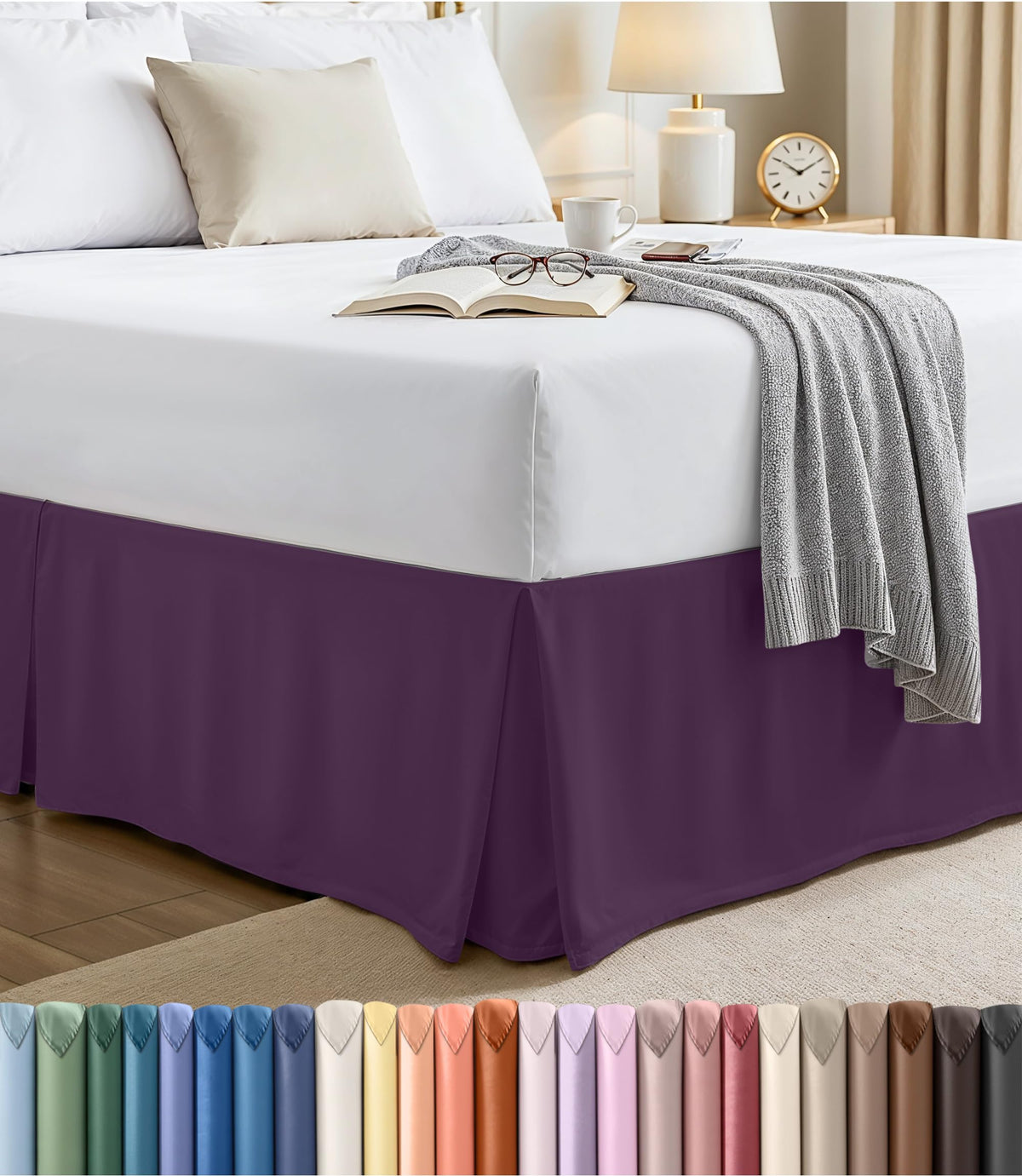 Queen Size Pleated Bed Skirt, Hides Under-Bed Storage 16 Inch Drop, Brown