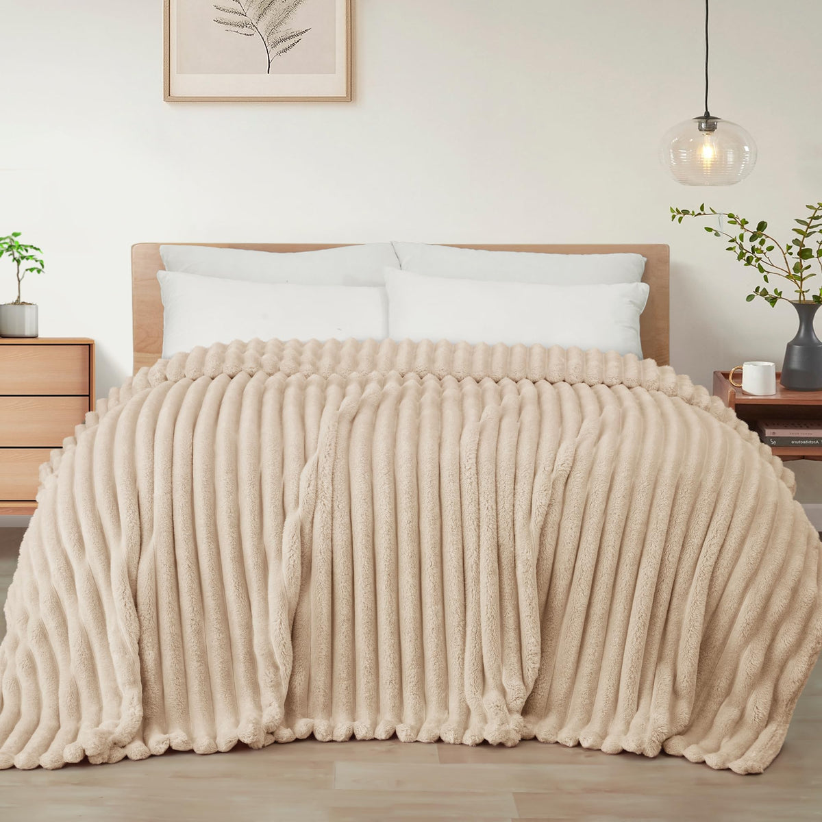 Exclusivo Mezcla Striped Fleece Throw Blanket for Couch, Sofa, Navy Blue