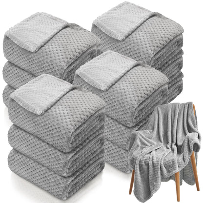 4 Pack Fleece Throw Blankets 50x60 Inches - 270 GSM Ultra Soft Plush Flannel for Bed Couch Sofa, Lightweight Warm 3D Waffle Texture, No Shedding No Pilling All Season Throw (Gray)