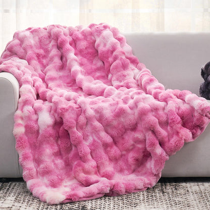 Cozy Bliss Faux Fur Throw Blanket for Couch, Fuzzy Soft Plush Thick Bubble Blanket for Sofa Bedroom Living Room, 50 * 60 Inches Tie-dye Taupe