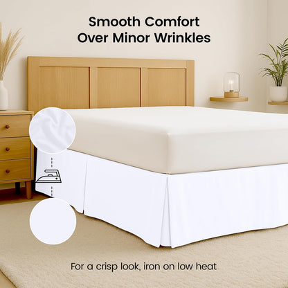 Queen Size Pleated Bed Skirt, Hides Under-Bed Storage 16 Inch Drop, White
